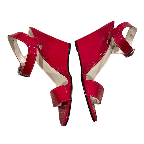 STUART WEITZMAN RED PATENT LEATHER WEDGE ANKLE STRAP SANDAL SHOES 7.5 - Picture 4 of 11